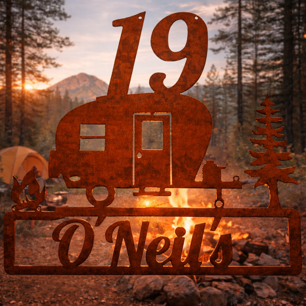 Custom Camping Address Metal Sign – Personalized RV & Outdoor Décor