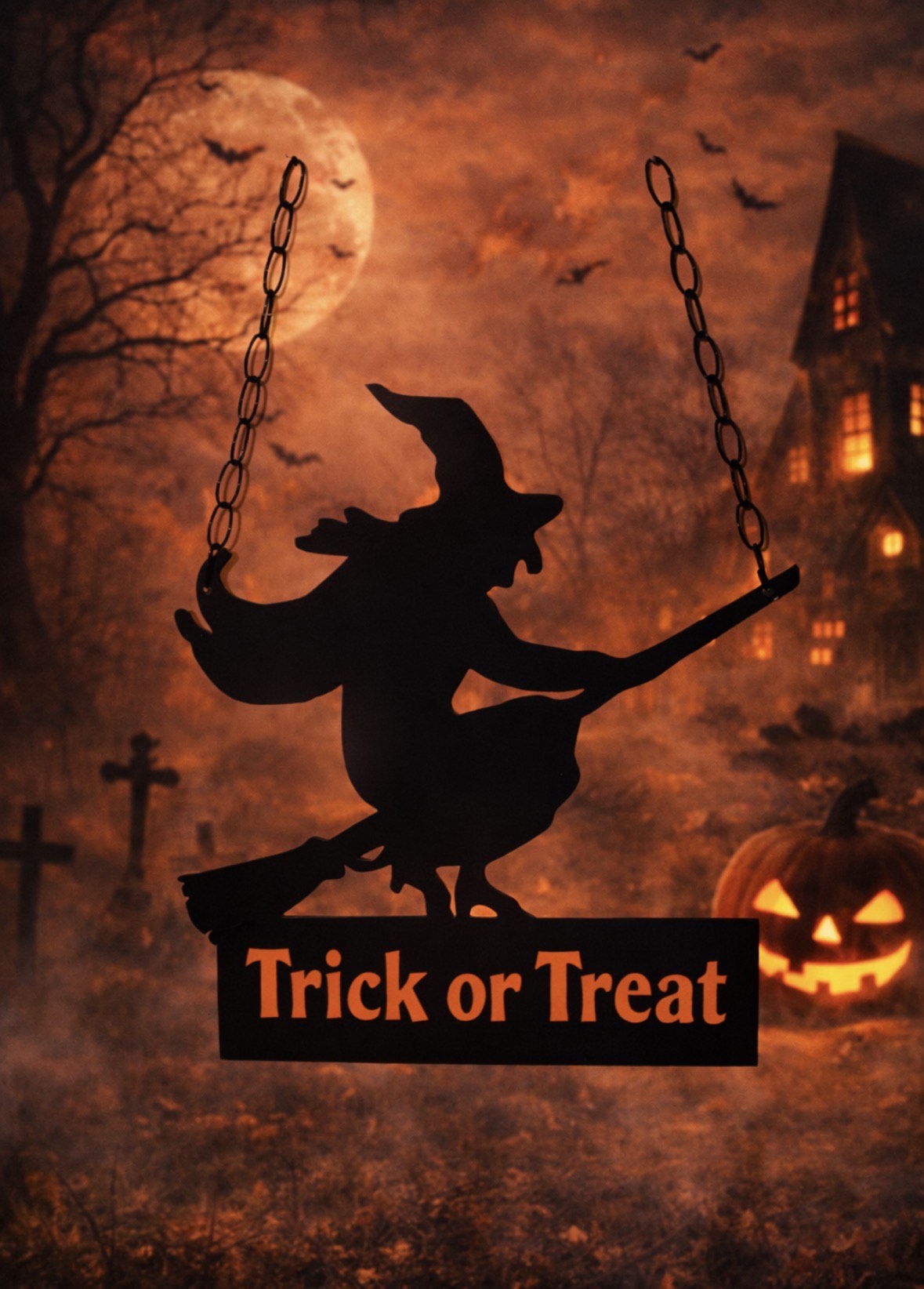 Witch “Trick or Treat” Metal Sign – 16” x 16” Halloween Hanging Décor