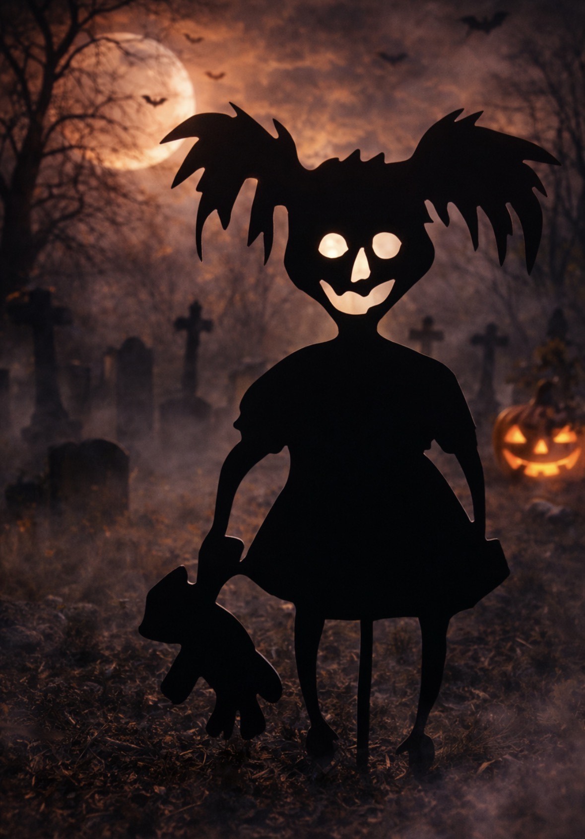 Spooky Girl Metal Yard Silhouette – 36” x 24” Halloween Lawn Art