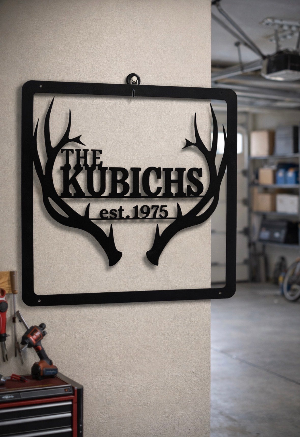 Personalized Antler Family Name Metal Sign – Established Date