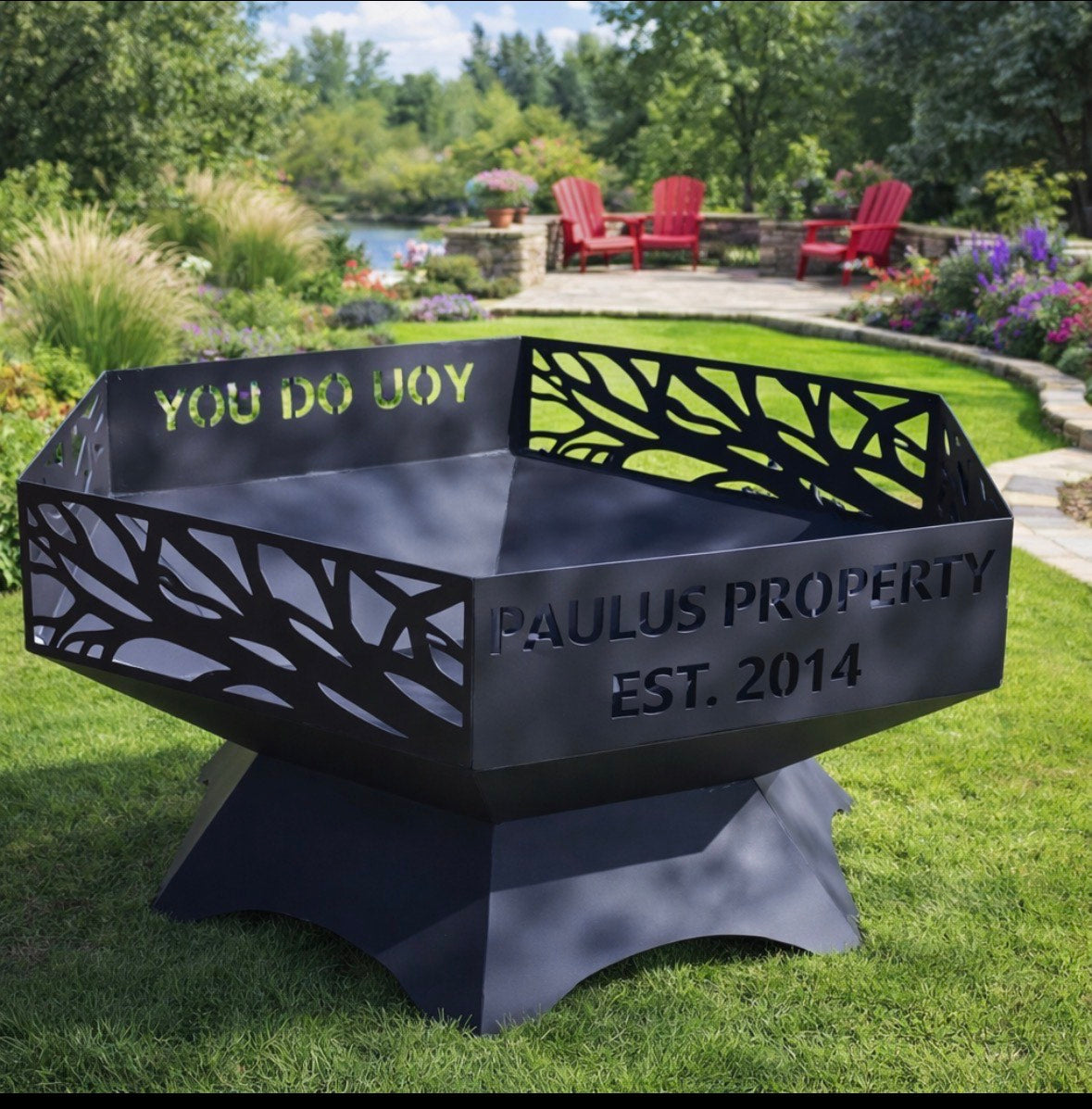 Custom Steel Fire Pit – 42” Wide | Personalized Metal Fire Pit | Made in USA