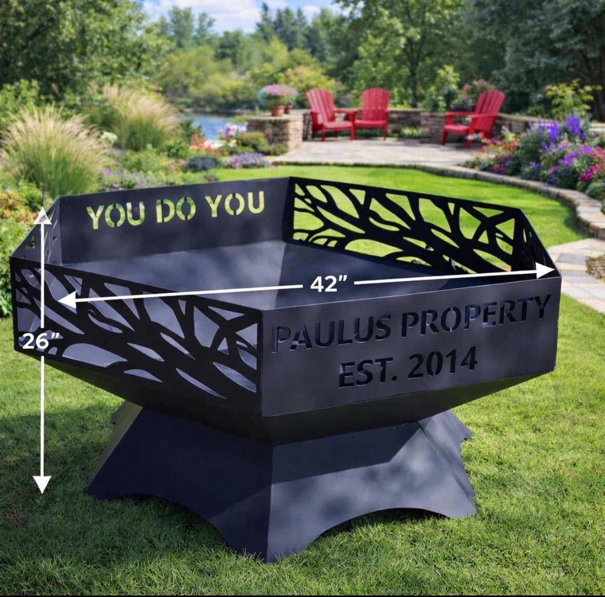 Custom Steel Fire Pit – 42” Wide | Personalized Metal Fire Pit | Made in USA