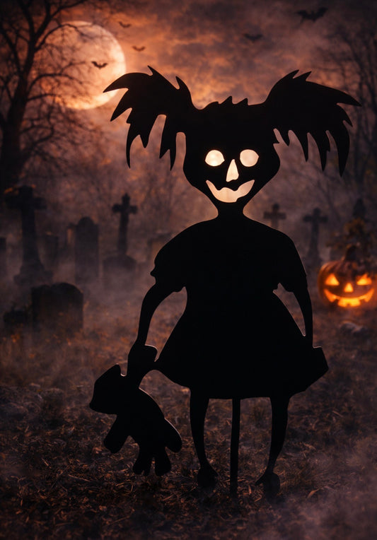 Spooky Girl Metal Yard Silhouette – 36” x 24” Halloween Lawn Art