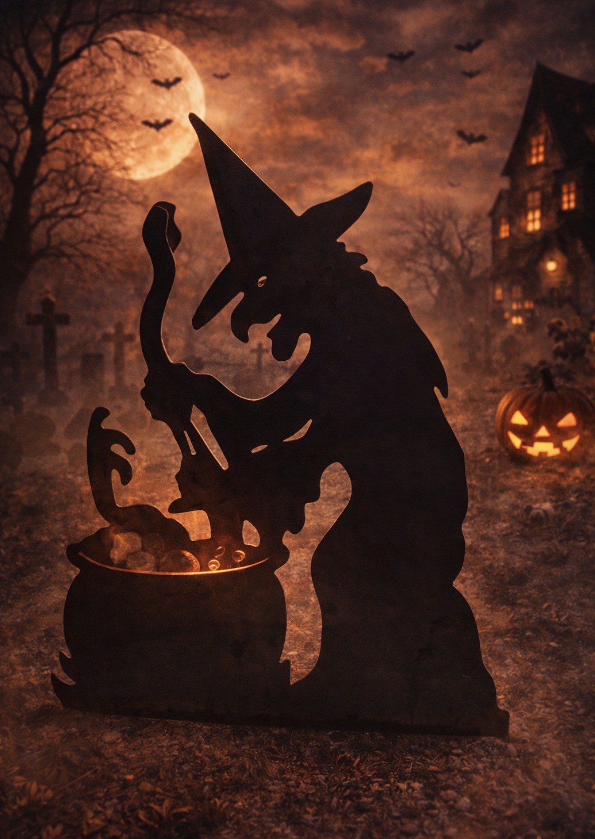 Witch Brewing Cauldron Metal Lawn Art – 36” x 24” Halloween Yard Silhouette