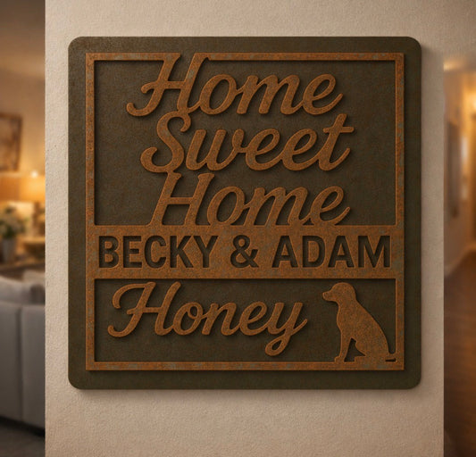 Personalized “Home Sweet Home” Metal Sign – Custom Family & Pet Name Wall Décor
