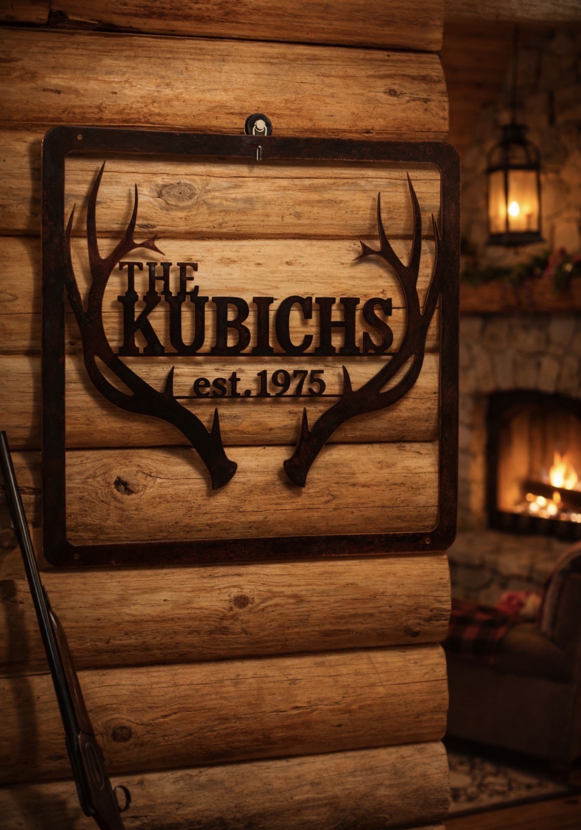 Personalized Antler Family Name Metal Sign – Established Date