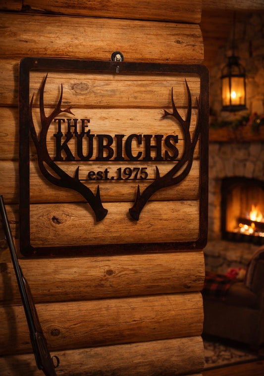 Personalized Antler Family Name Metal Sign – Established Date